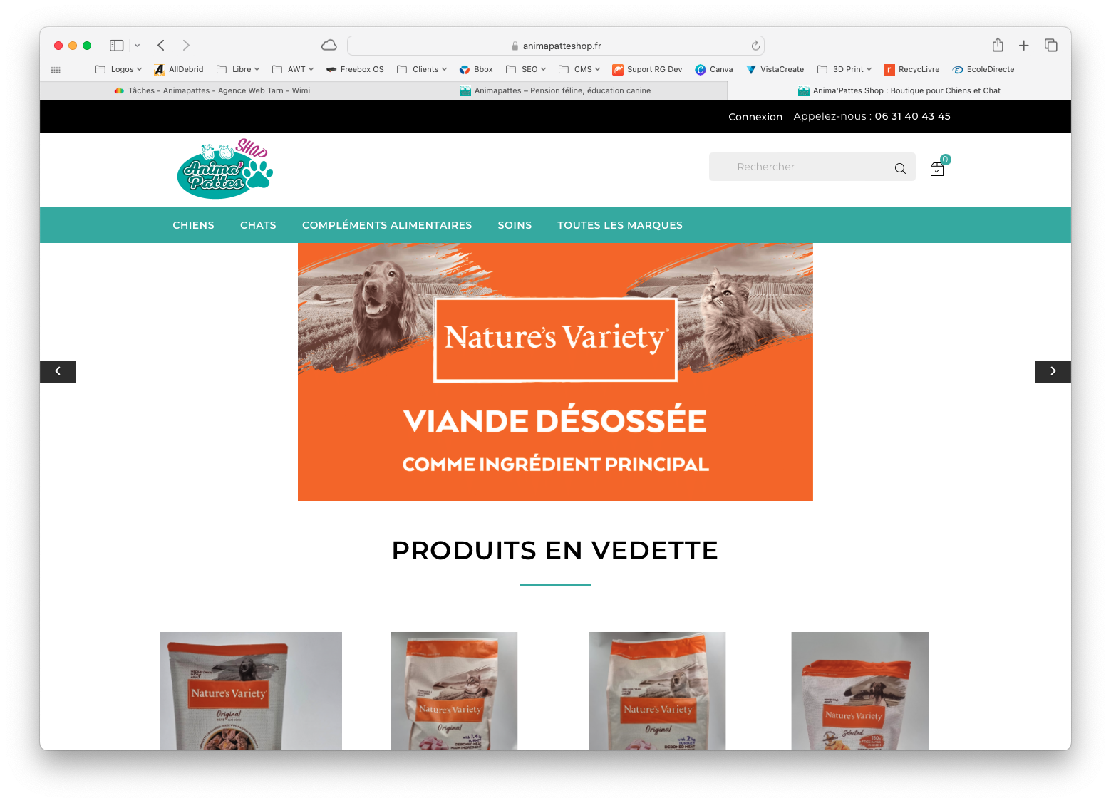 Boutique en ligne Anima Pattes alimentation soins chiens chats